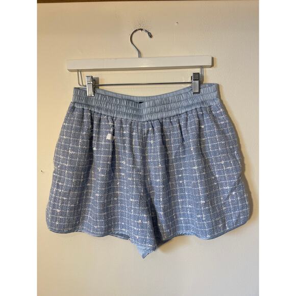 RTR Emporio Armani Sz 44 / Large Blue Boucle Gathered Pull-On Shorts  tweed - Picture 3 of 7